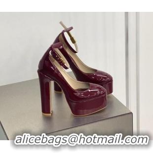 Discount Valentino Tan-Go Platform Pumps 15cm in Patent Leather Burgundy 041256