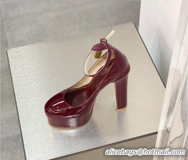 Discount Valentino Tan-Go Platform Pumps 15cm in Patent Leather Burgundy 041256