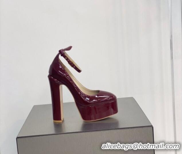 Discount Valentino Tan-Go Platform Pumps 15cm in Patent Leather Burgundy 041256