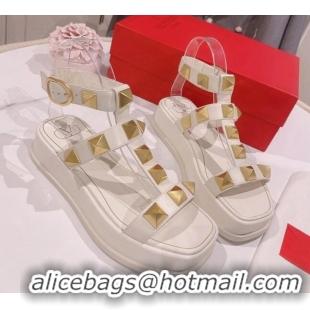  Trendy Design Valentino Roman Stud Calf Leather Flat Sandals White 041282