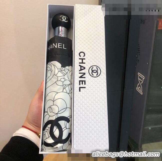 Famous Brand Chanel Camellia Umbrella C1013 White/Black 2022