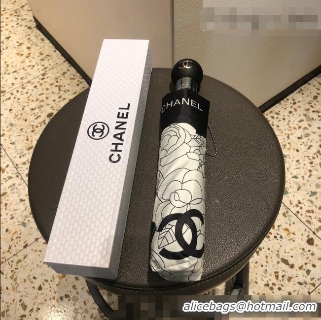 Famous Brand Chanel Camellia Umbrella C1013 White/Black 2022