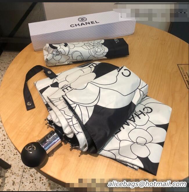 Famous Brand Chanel Camellia Umbrella C1013 White/Black 2022