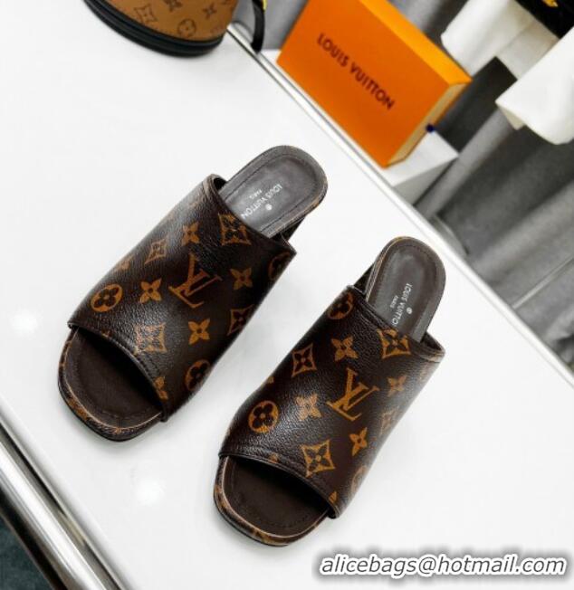 Hot Style Louis Vuitton Silhouette High Heel Slide Sandals 8cm Monogram Canvas 032319