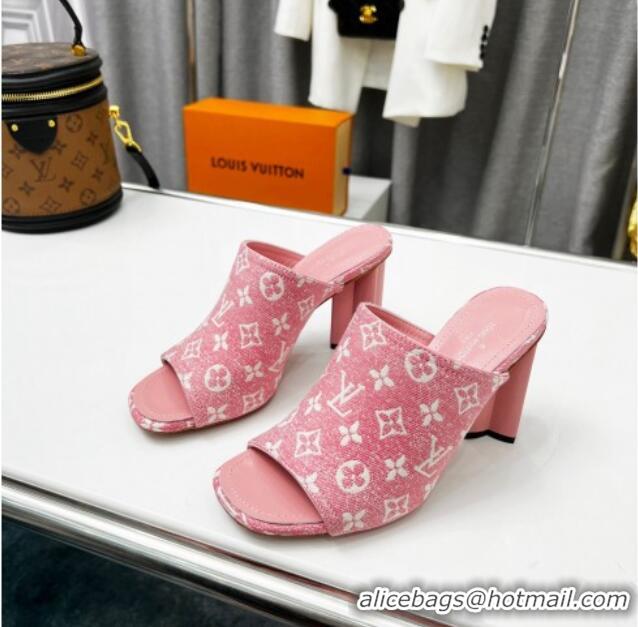 Trendy Design Louis Vuitton Silhouette Monogram Denim High Heel Slide Sandals 8cm Pink 032321