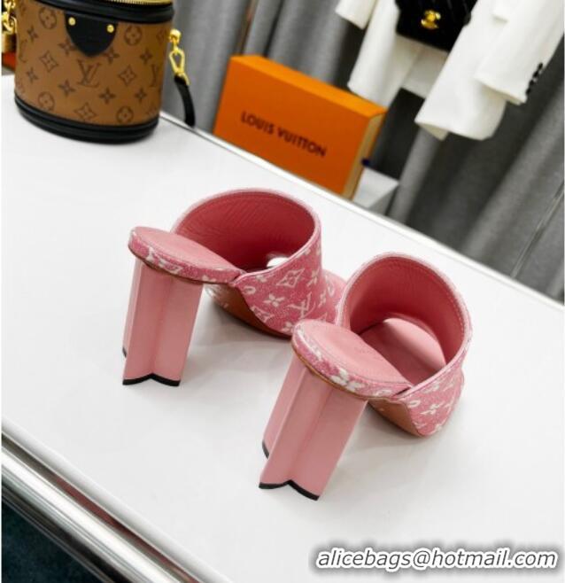 Trendy Design Louis Vuitton Silhouette Monogram Denim High Heel Slide Sandals 8cm Pink 032321