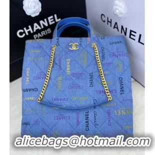 Buy Grade Chanel Printed Denim Maxi Shopping Bag AS3128 Blue