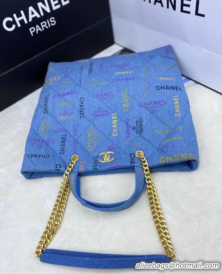 Buy Grade Chanel Printed Denim Maxi Shopping Bag AS3128 Blue