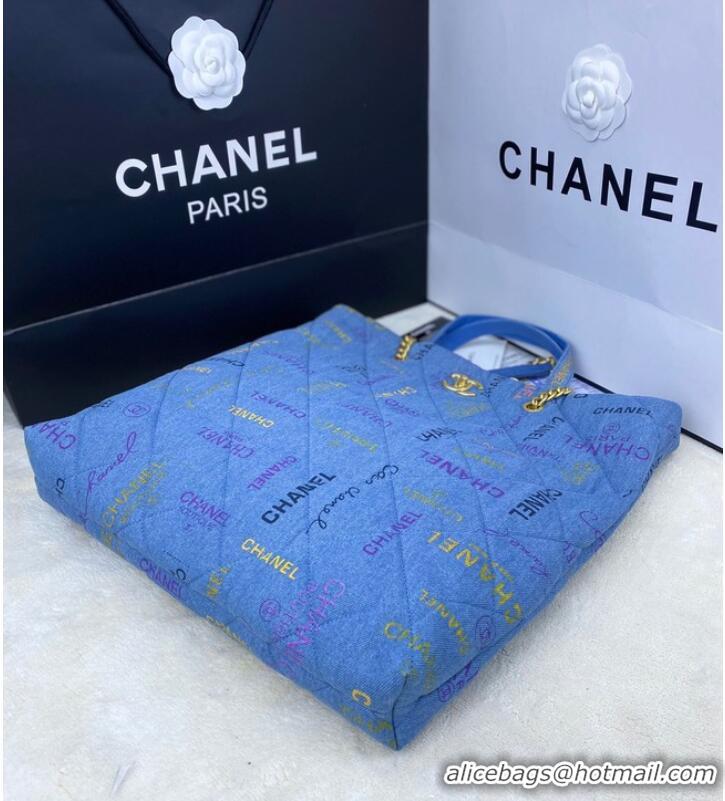 Buy Grade Chanel Printed Denim Maxi Shopping Bag AS3128 Blue