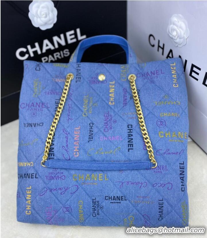 Buy Grade Chanel Printed Denim Maxi Shopping Bag AS3128 Blue