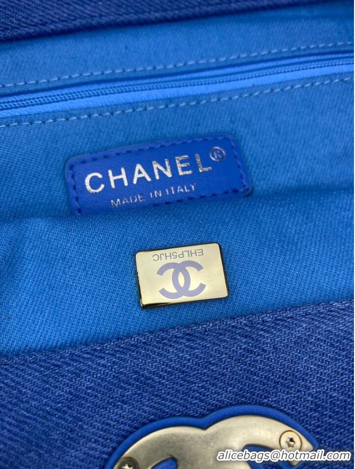 Buy Grade Chanel Printed Denim Maxi Shopping Bag AS3128 Blue