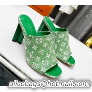 Good Looking Louis Vuitton Silhouette Monogram Denim High Heel Slide Sandals 8cm Green 032322