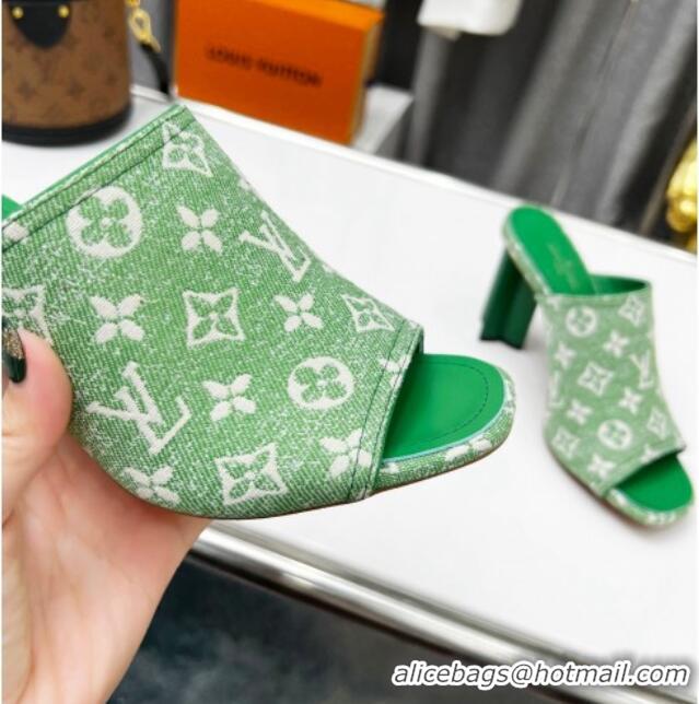 Good Looking Louis Vuitton Silhouette Monogram Denim High Heel Slide Sandals 8cm Green 032322