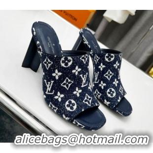 Hot Style Louis Vuitton Silhouette Monogram Denim High Heel Slide Sandals 8cm Dark Blue 032323