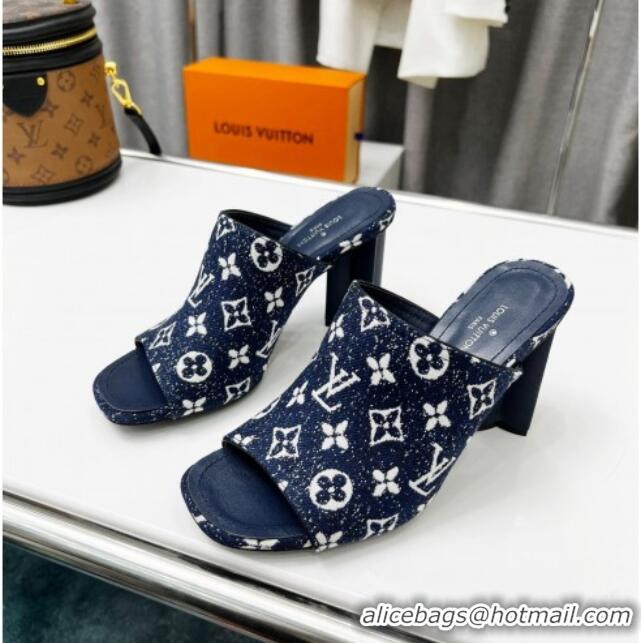 Hot Style Louis Vuitton Silhouette Monogram Denim High Heel Slide Sandals 8cm Dark Blue 032323