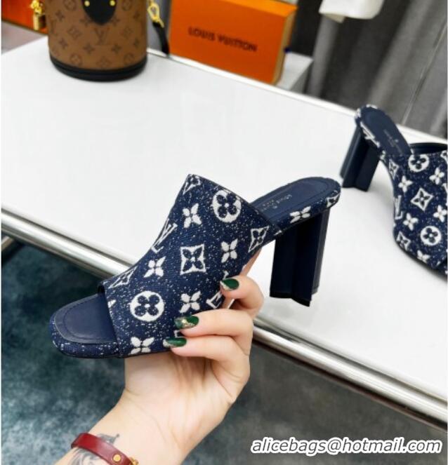 Hot Style Louis Vuitton Silhouette Monogram Denim High Heel Slide Sandals 8cm Dark Blue 032323