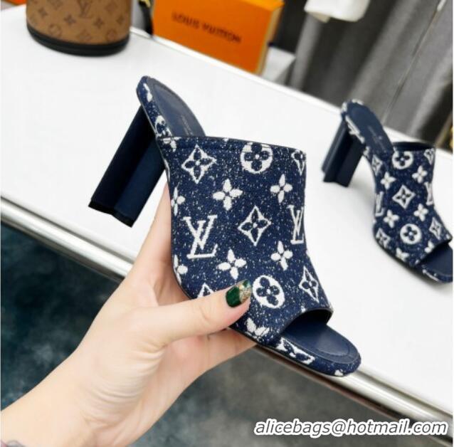 Hot Style Louis Vuitton Silhouette Monogram Denim High Heel Slide Sandals 8cm Dark Blue 032323