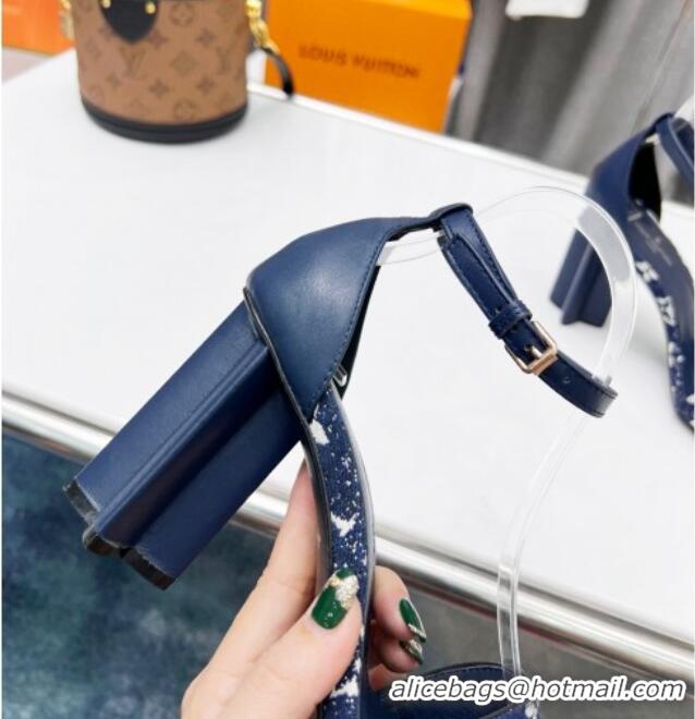 Best Price Louis Vuitton Silhouette Monogram Denim and Leather Sandals 8cm Navy Blue 032324