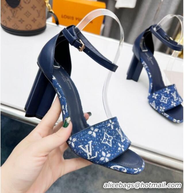 Duplicate Louis Vuitton Silhouette Monogram Denim and Leather Sandals 8cm Light Blue 032326