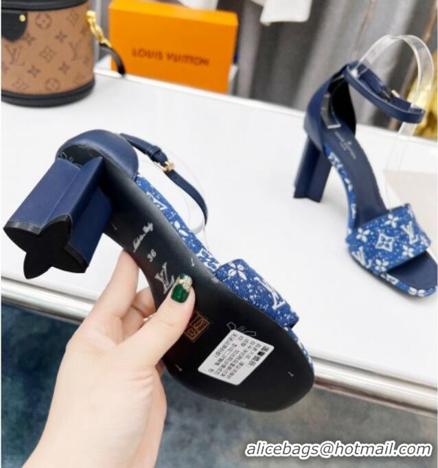 Duplicate Louis Vuitton Silhouette Monogram Denim and Leather Sandals 8cm Light Blue 032326