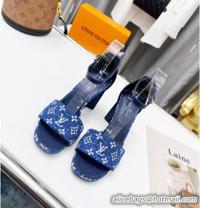 Duplicate Louis Vuitton Silhouette Monogram Denim and Leather Sandals 8cm Light Blue 032326