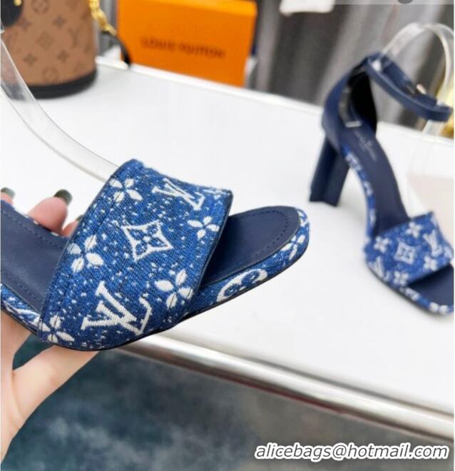 Duplicate Louis Vuitton Silhouette Monogram Denim and Leather Sandals 8cm Light Blue 032326