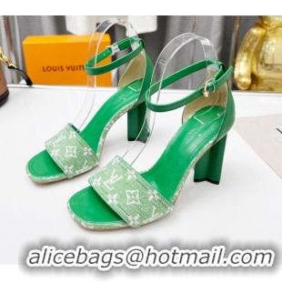 Most Popular Perfect Louis Vuitton Silhouette Monogram Denim and Leather Sandals 8cm Green 032330