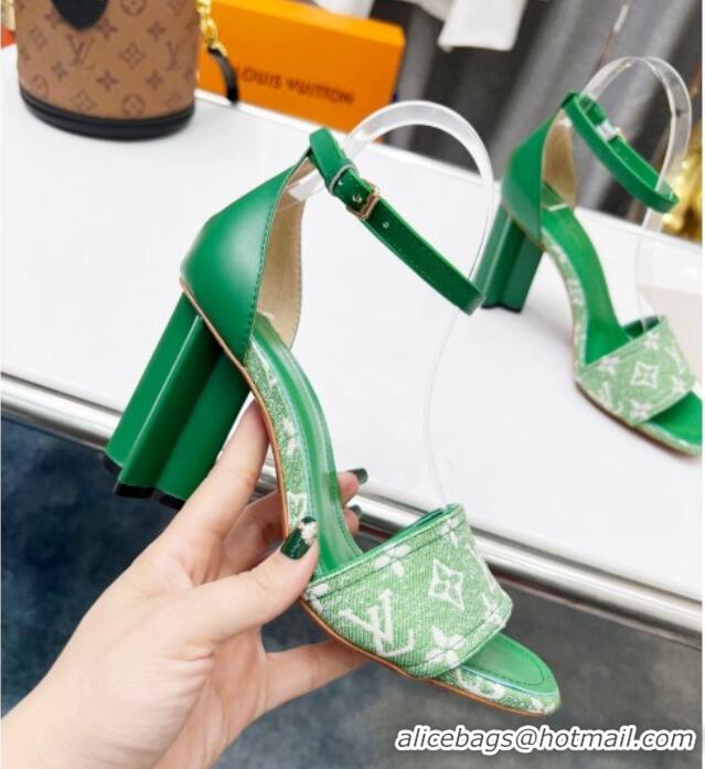 Most Popular Perfect Louis Vuitton Silhouette Monogram Denim and Leather Sandals 8cm Green 032330