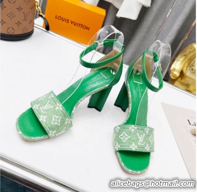 Most Popular Perfect Louis Vuitton Silhouette Monogram Denim and Leather Sandals 8cm Green 032330