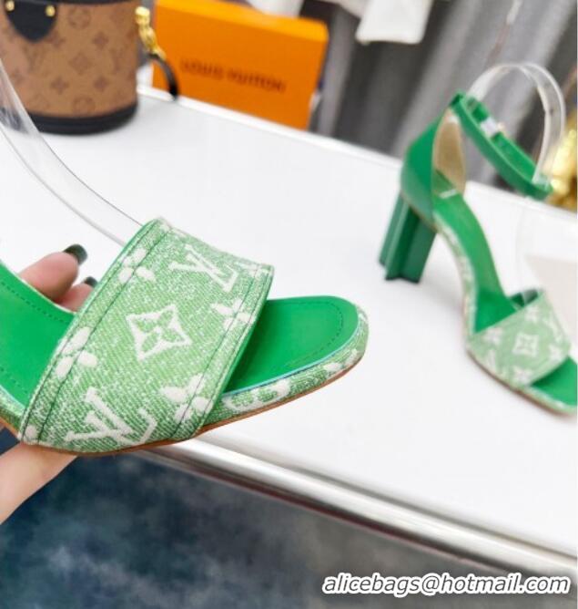 Most Popular Perfect Louis Vuitton Silhouette Monogram Denim and Leather Sandals 8cm Green 032330