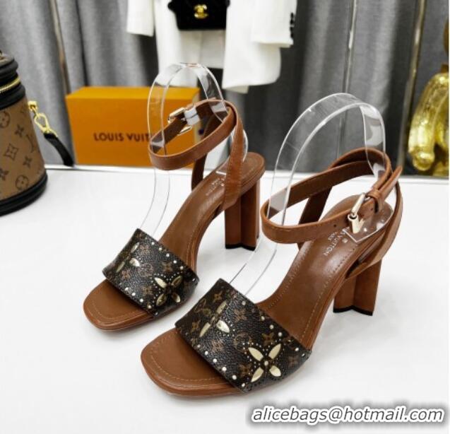 aaaaa Louis Vuitton Silhouette Perforated Monogram canvas Sandals 8cm Brown 032333