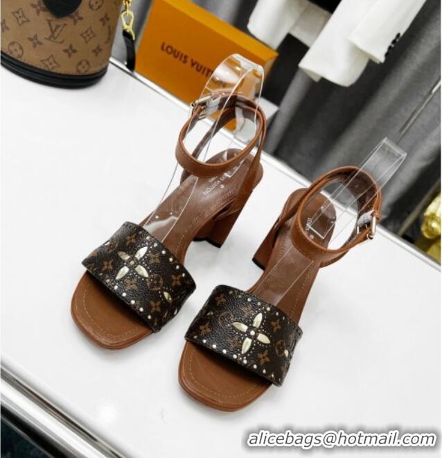 aaaaa Louis Vuitton Silhouette Perforated Monogram canvas Sandals 8cm Brown 032333