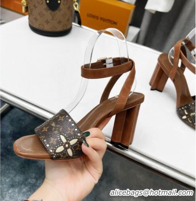 aaaaa Louis Vuitton Silhouette Perforated Monogram canvas Sandals 8cm Brown 032333