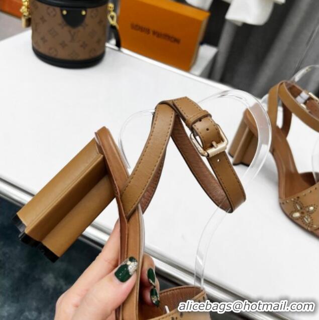 Good Product Louis Vuitton Silhouette Perforated Leather Sandals 8cm Brown 032335