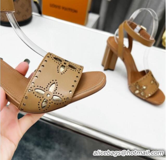 Good Product Louis Vuitton Silhouette Perforated Leather Sandals 8cm Brown 032335