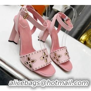 Good Quality Louis Vuitton Silhouette Perforated Leather Sandals 8cm Pink 032336