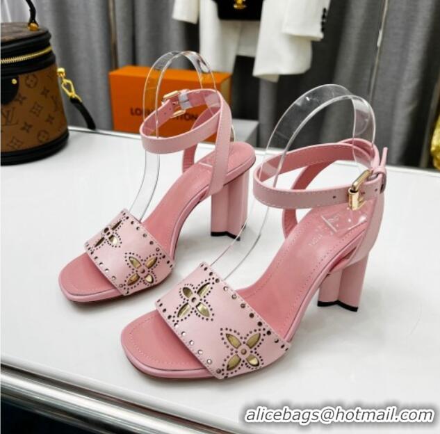 Good Quality Louis Vuitton Silhouette Perforated Leather Sandals 8cm Pink 032336