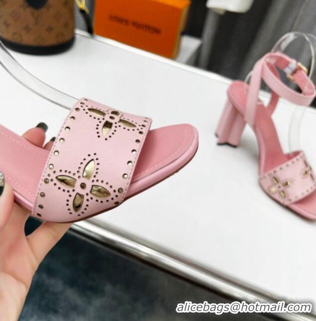 Good Quality Louis Vuitton Silhouette Perforated Leather Sandals 8cm Pink 032336