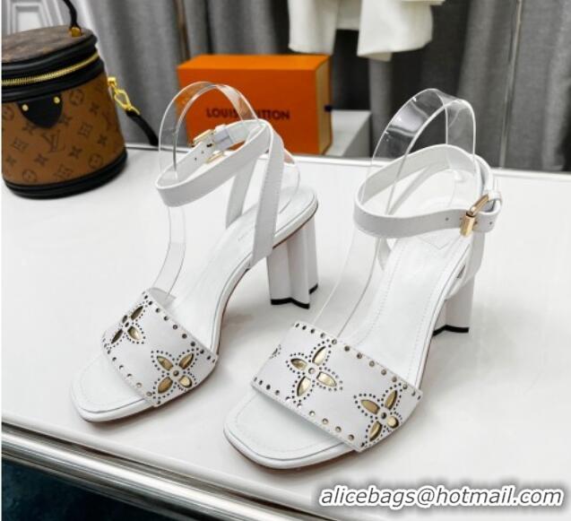 Stylish Louis Vuitton Silhouette Perforated Leather Sandals 8cm White 032337