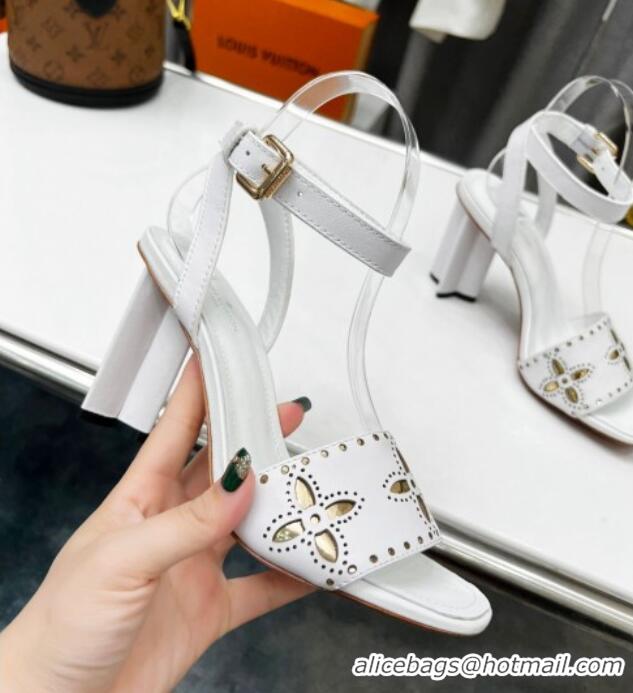 Stylish Louis Vuitton Silhouette Perforated Leather Sandals 8cm White 032337