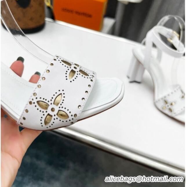 Stylish Louis Vuitton Silhouette Perforated Leather Sandals 8cm White 032337