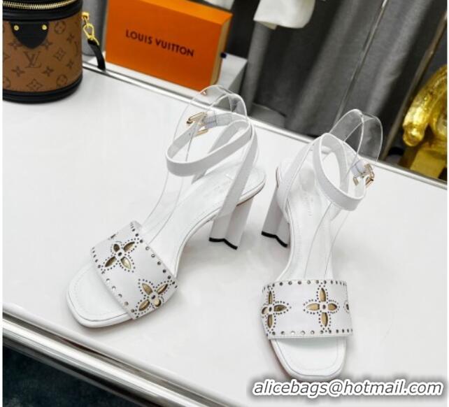 Stylish Louis Vuitton Silhouette Perforated Leather Sandals 8cm White 032337