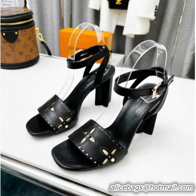 Unique Style Louis Vuitton Silhouette Perforated Leather Sandals 8cm Black 032338