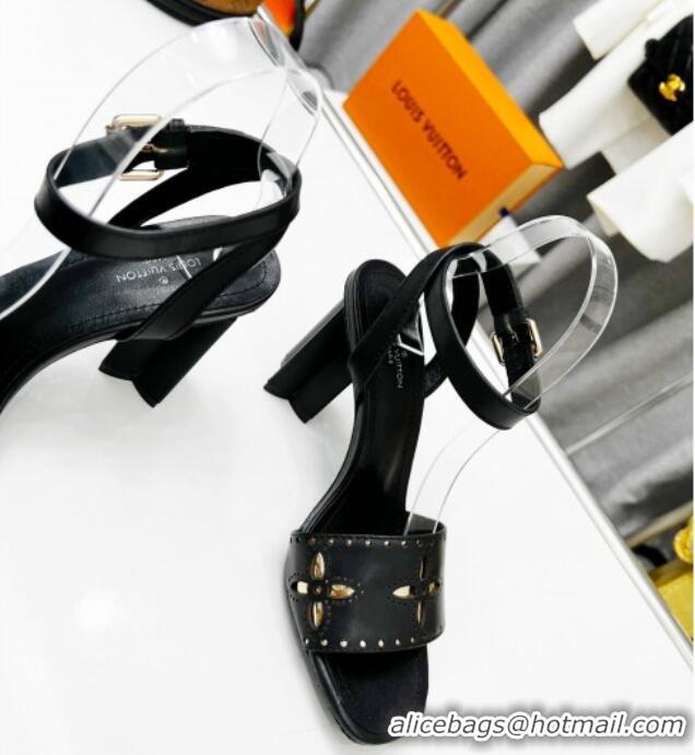 Unique Style Louis Vuitton Silhouette Perforated Leather Sandals 8cm Black 032338