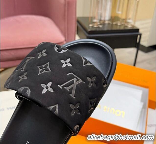 Durable Louis Vuitton Pool Pillow Comfort Monogram Suede Slide Sandals Black 032341