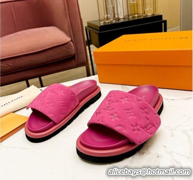 Cheap Price Louis Vuitton Pool Pillow Comfort Monogram Suede Slide Sandals Pink 032342