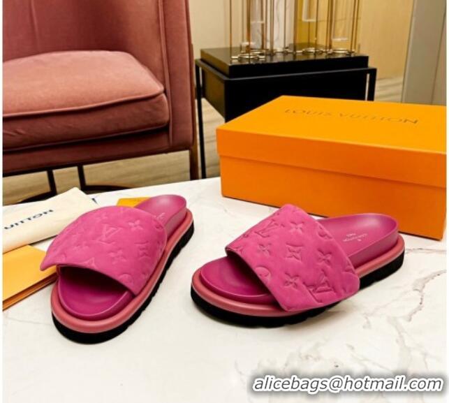 Cheap Price Louis Vuitton Pool Pillow Comfort Monogram Suede Slide Sandals Pink 032342