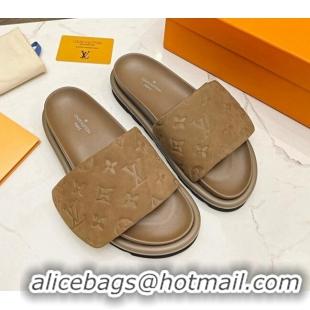 Hot Style Louis Vuitton Pool Pillow Comfort Monogram Suede Slide Sandals Brown 032343