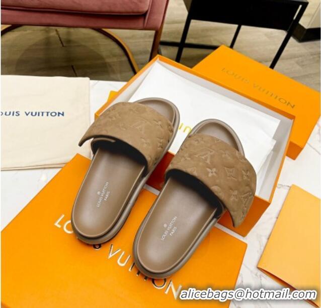 Hot Style Louis Vuitton Pool Pillow Comfort Monogram Suede Slide Sandals Brown 032343