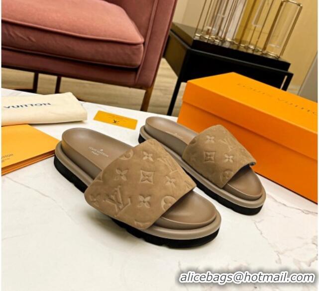 Hot Style Louis Vuitton Pool Pillow Comfort Monogram Suede Slide Sandals Brown 032343